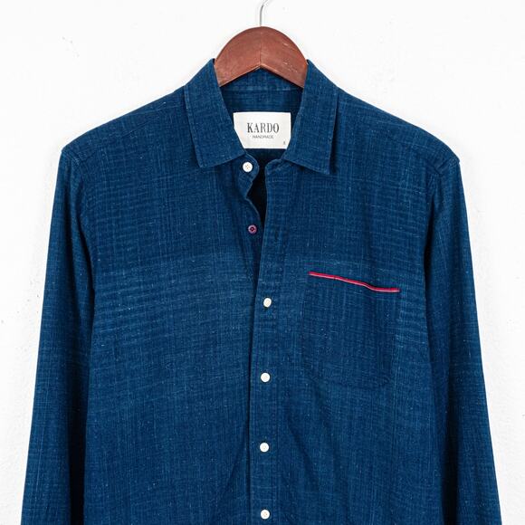 KARDO Men's Button up Shirt Indigo blue Cotton size Small Handmande - Picture 2 of 8